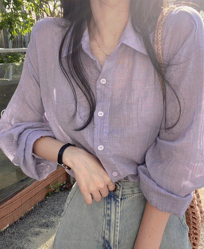 [자체제작] 거즈 시스루 비치 오버핏 셔츠 (4color)